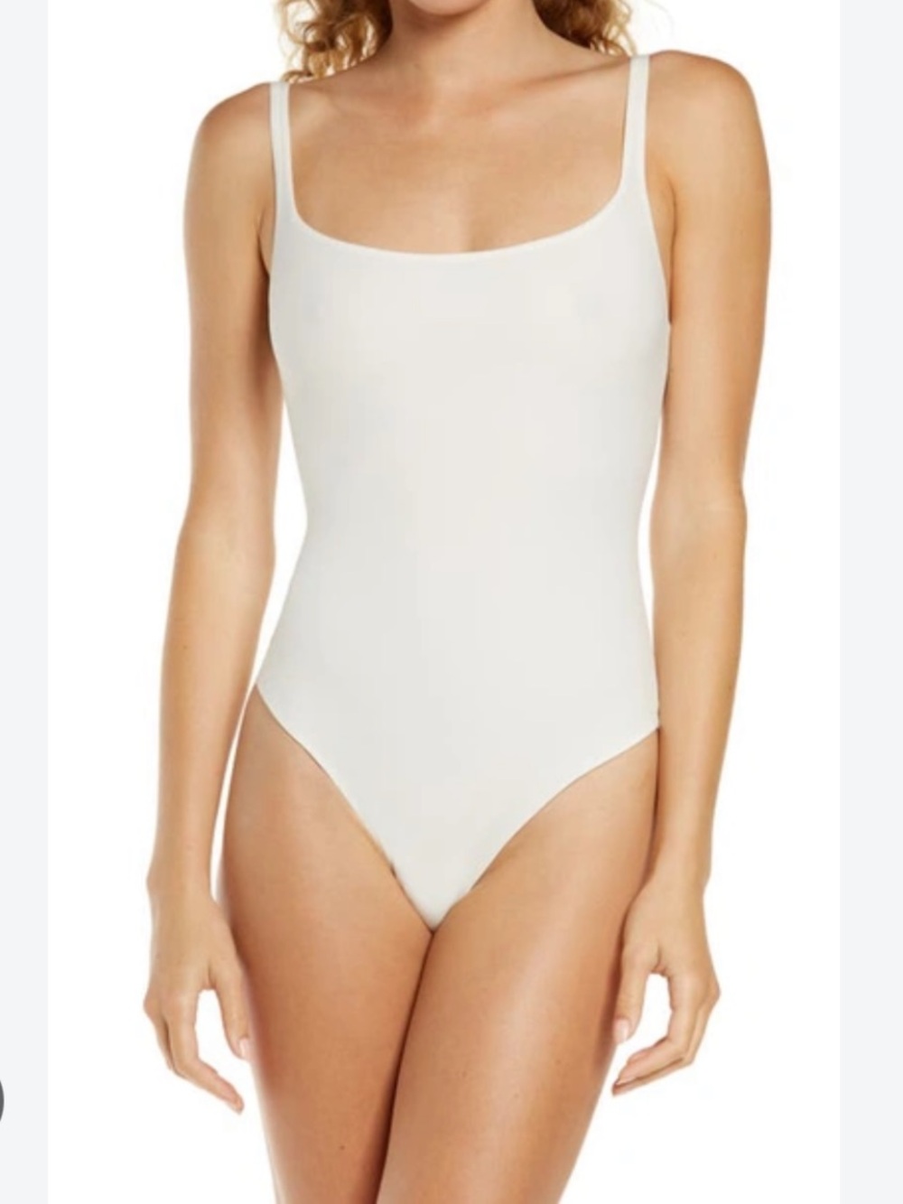 SKIMS Fits Everybody Scoop Neck Cami Cheeky Bodysuit in Marble White